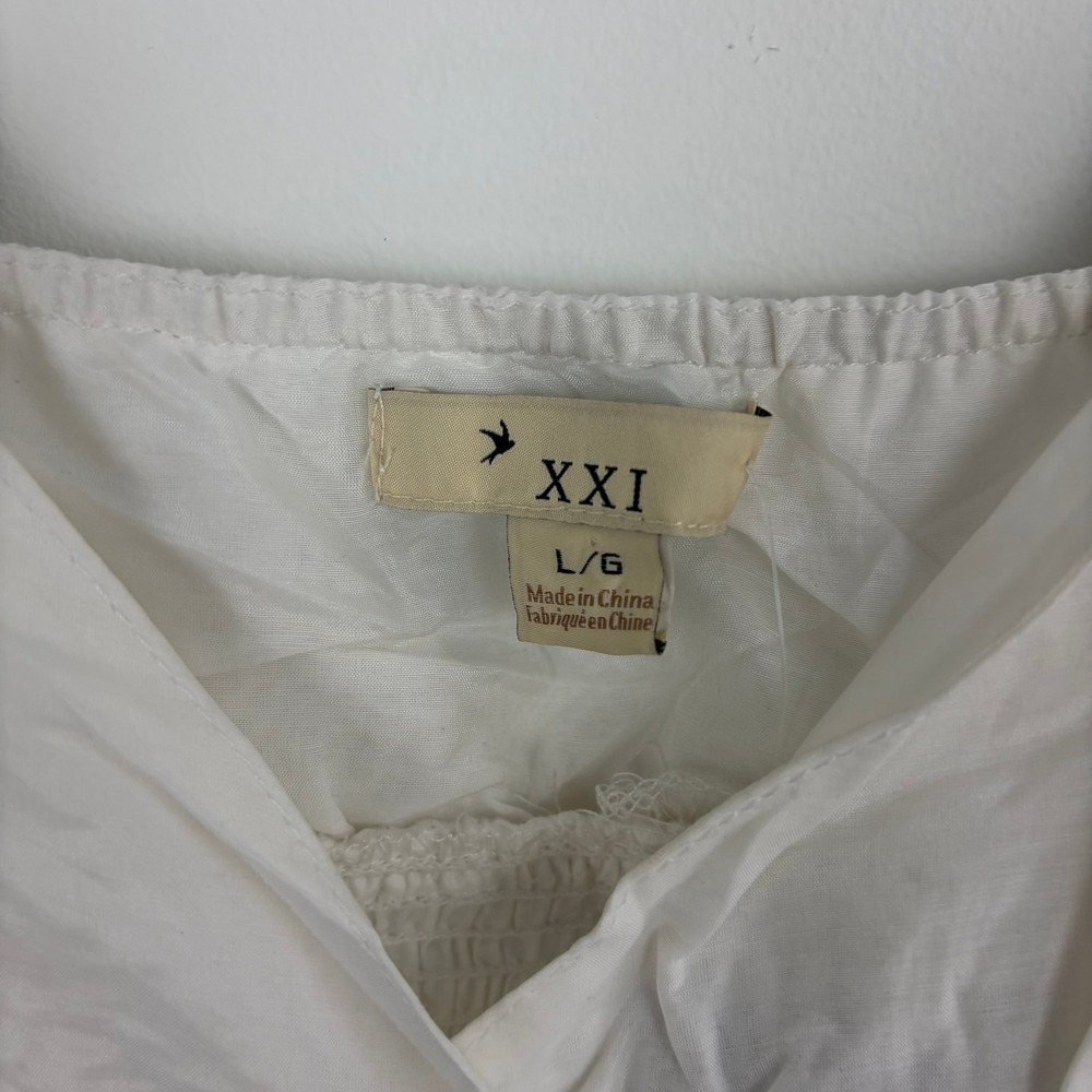 Y2K Forever 21 Babydoll Top White Embroidered Floral Camisole Romantic Large - Picture 6 of 12